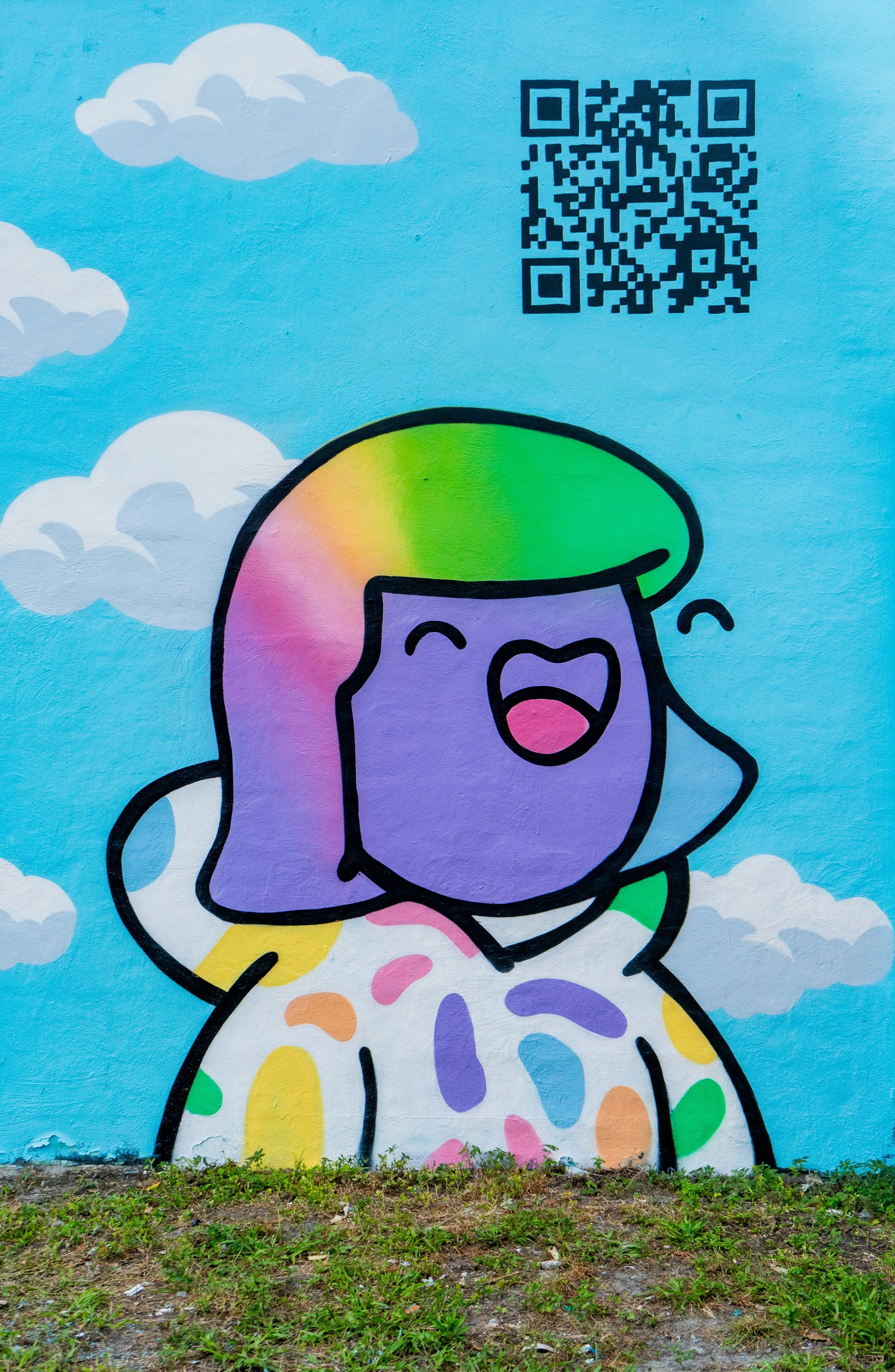 Doodles Mural - White Walls Mural - Miami Wynwood Midtown Miami Murals - Painted by Roc Sol and Dee Perez from Project Roadmap Murals - Wynwood Walls - Wynwood Mural - Miami Murals - Doodles NFT Mural - Pharrell Williams - Blondie White Walls App