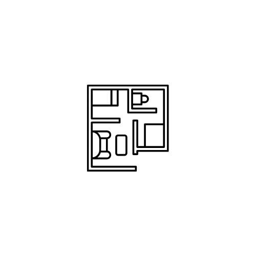 Minimalist floor plan icon on blue background