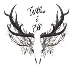 Stylized illustration of a deer skull with antlers and the text 'Willow & Elk' above it.