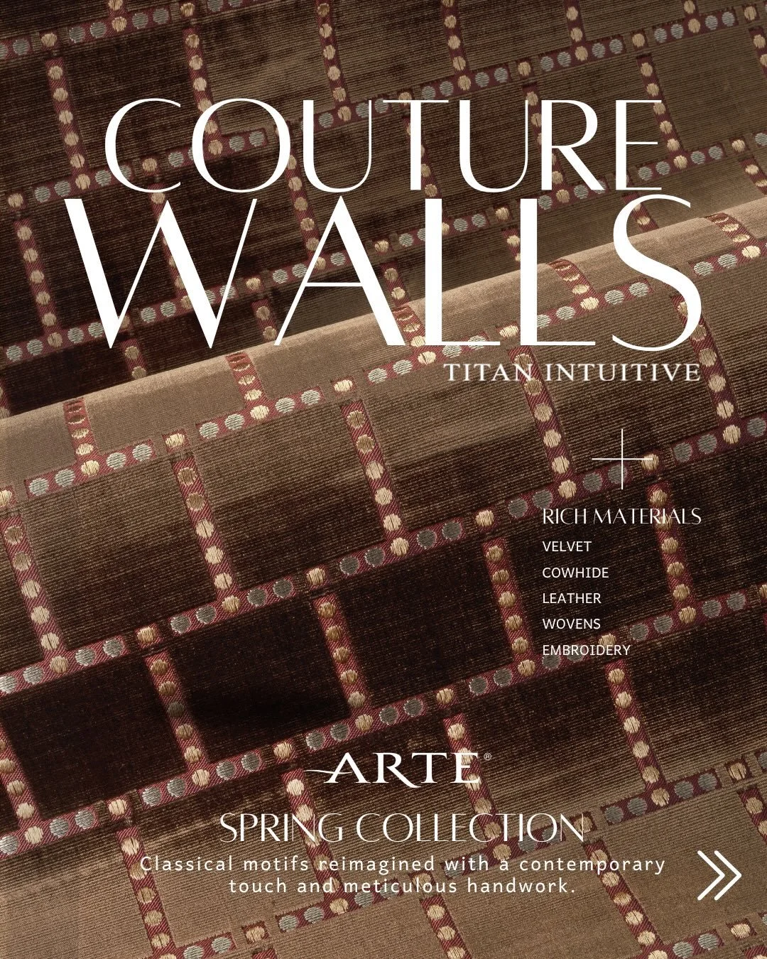 COUTURE WALLS.
There is something unapologetically Parisian about this collection.

@artewalls&rsquo; Allures Collection draws from antique French upholstery &mdash; the kind found in salons where velvet has absorbed centuries of conversation. Where 