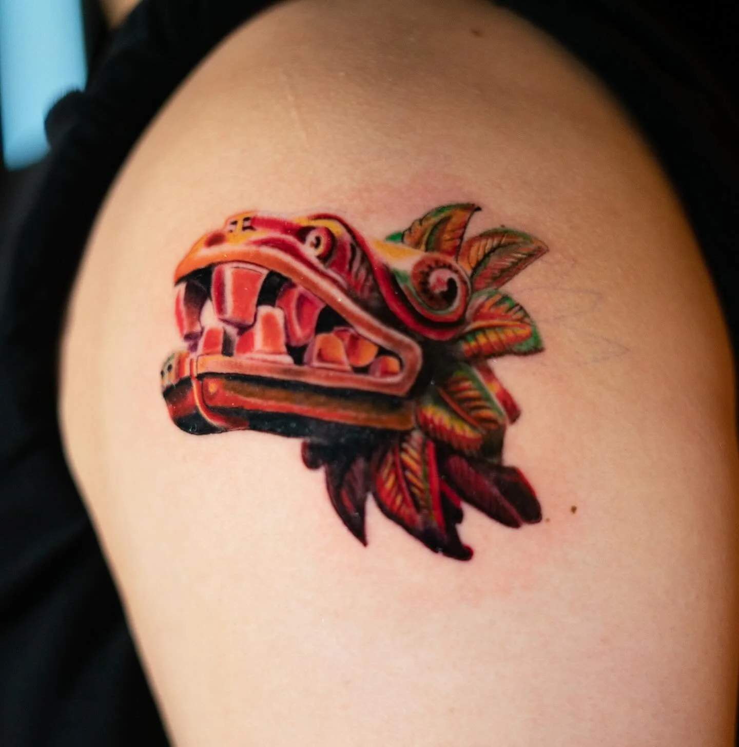 Embracing the journey of this Quetzalcoatl tattoo - a work in progress, much like life itself. Can't wait to see this magnificent serpent come to life! 

Done at @aztekink 
Mentor @embededink 

#TattooInProgress #Quetzalcoatl #tattooartist #tattoosty