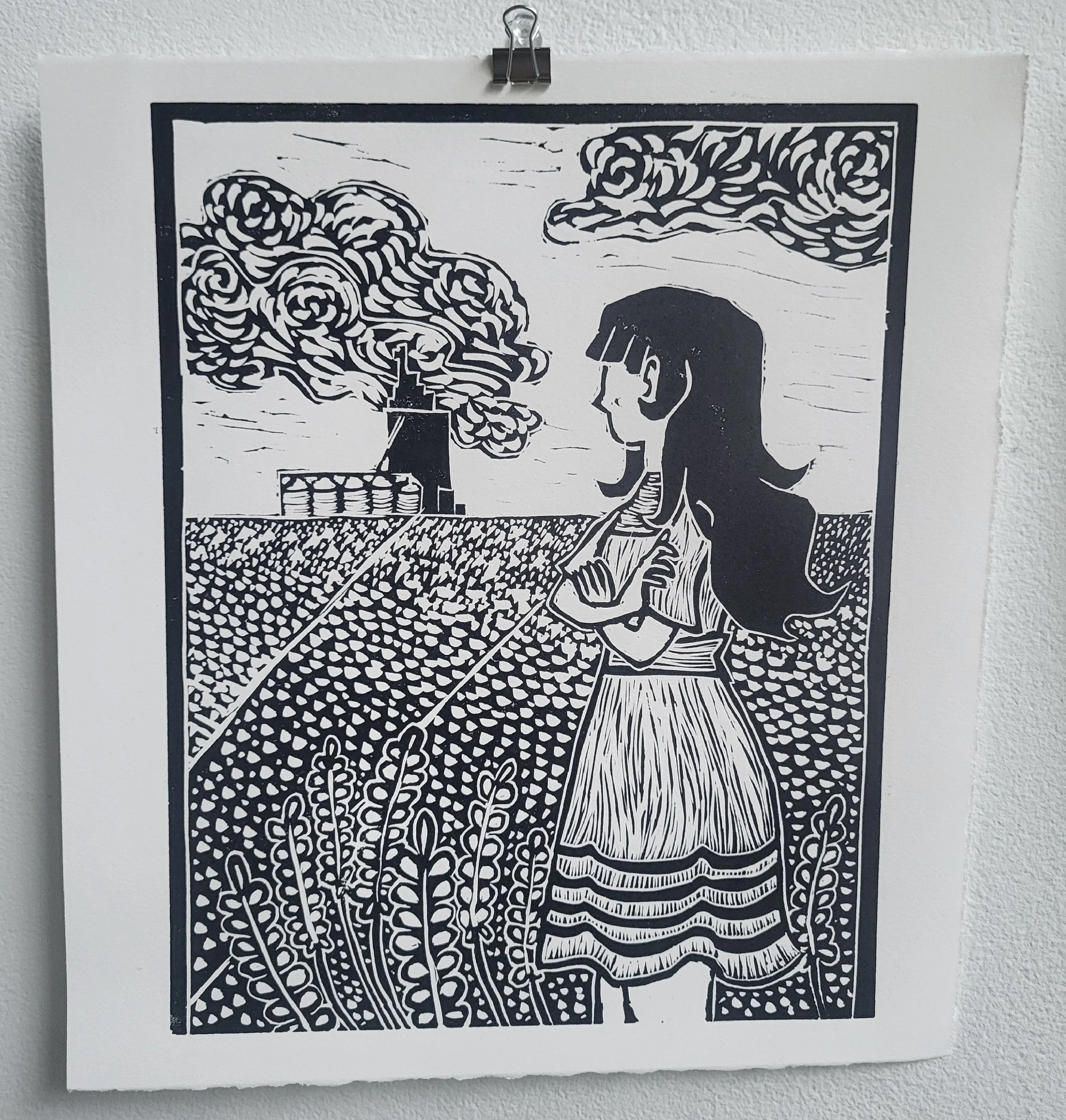 "i always see the prairies in my dreams" Lino Print, 2026