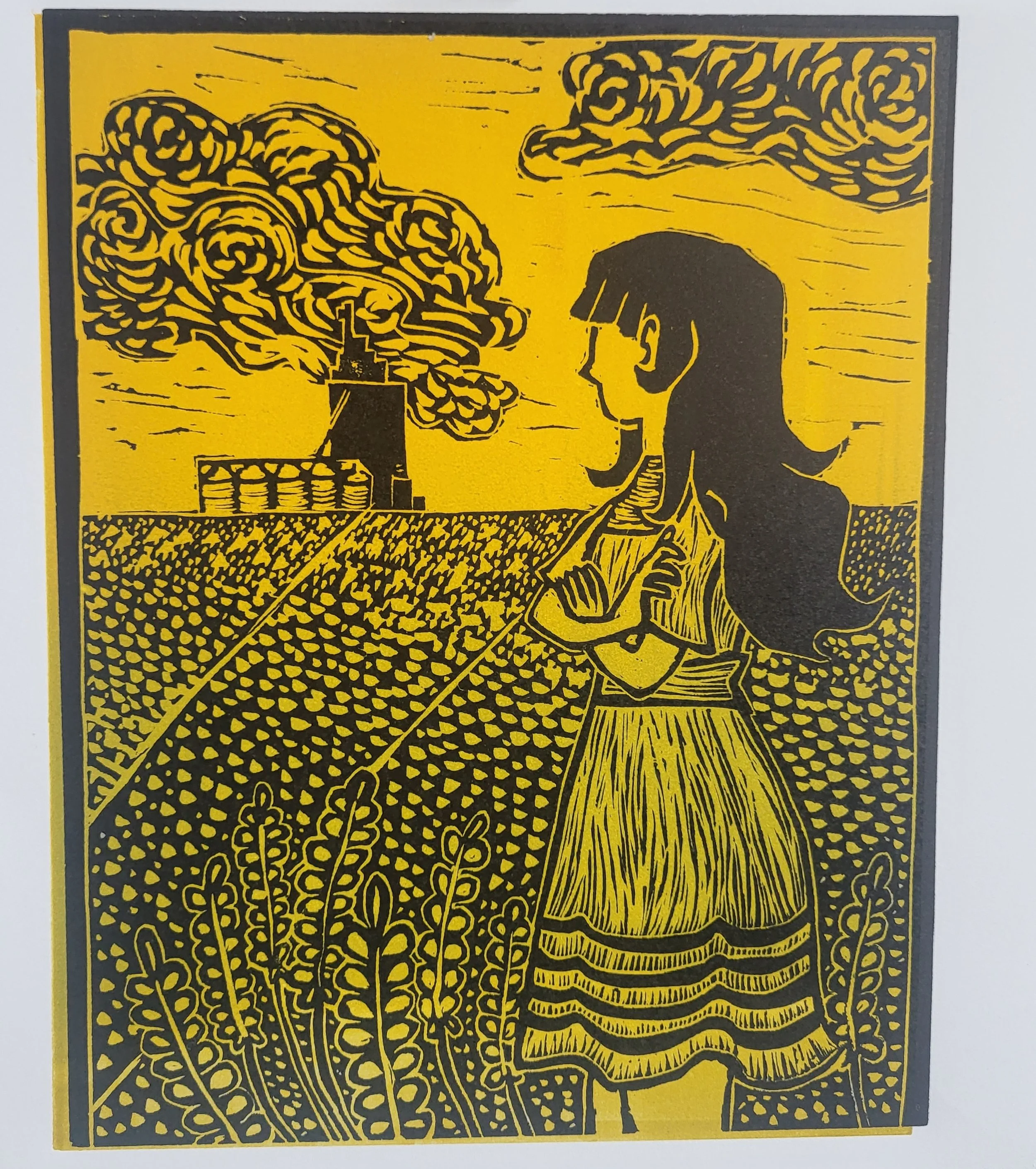 "i always see the prairies in my dreams" Lino Print, 2026