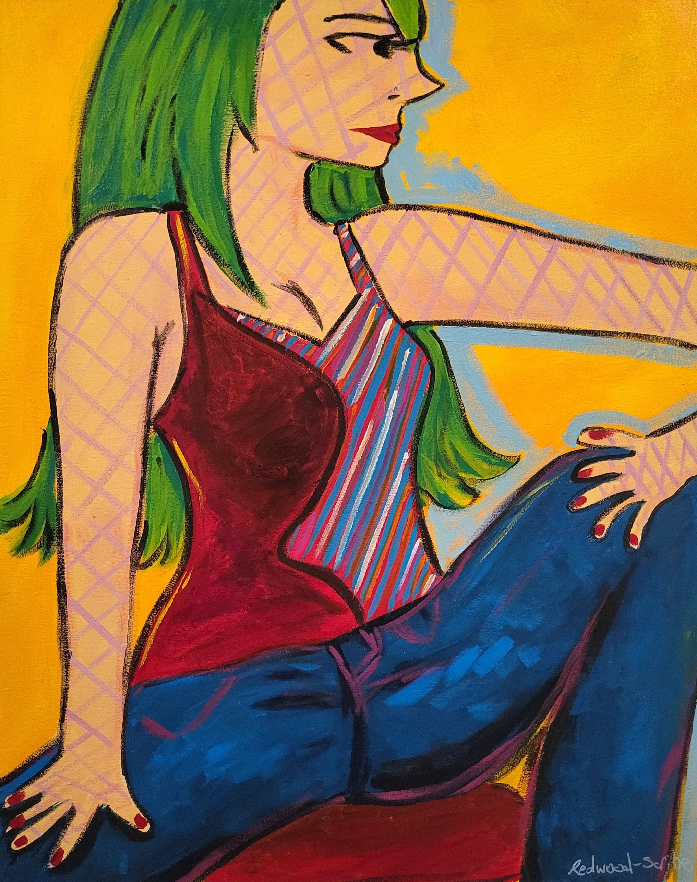 "Green Hair Girl" acrylic, 2024