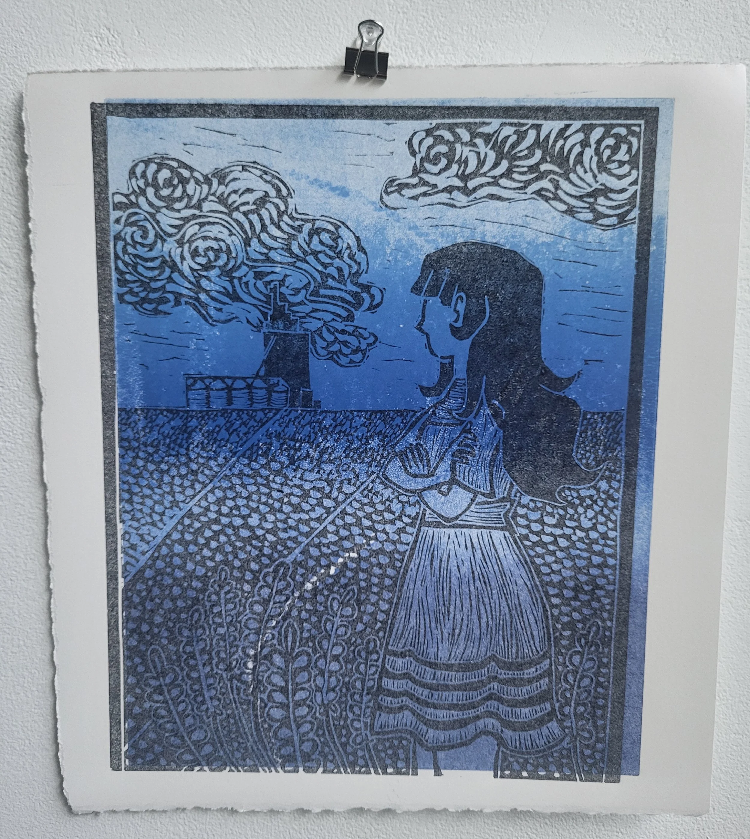 "i always see the prairies in my dreams" Lino Print, 2026