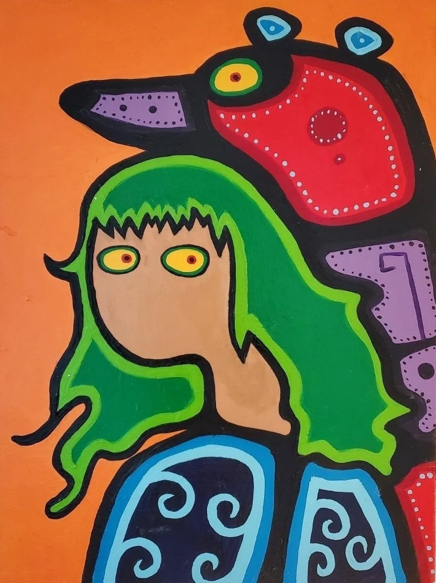 "Girl and the Bear Spirit" acrylic, 2021 -SOLD