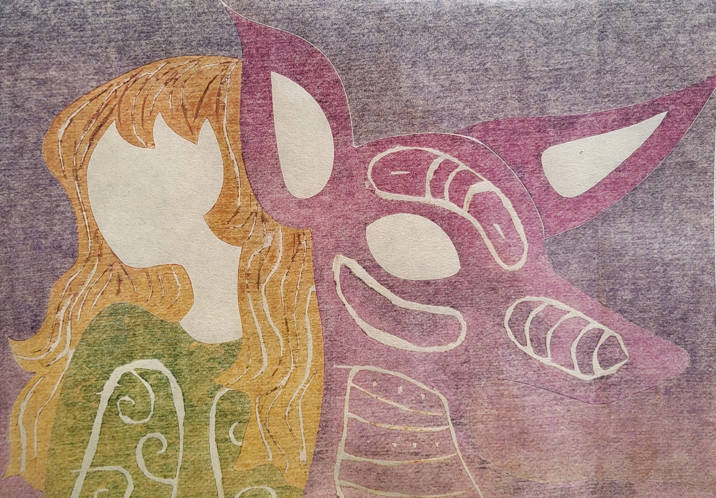 "Deer Woman" Ghost Print Woodcut, 2025 -SOLD
