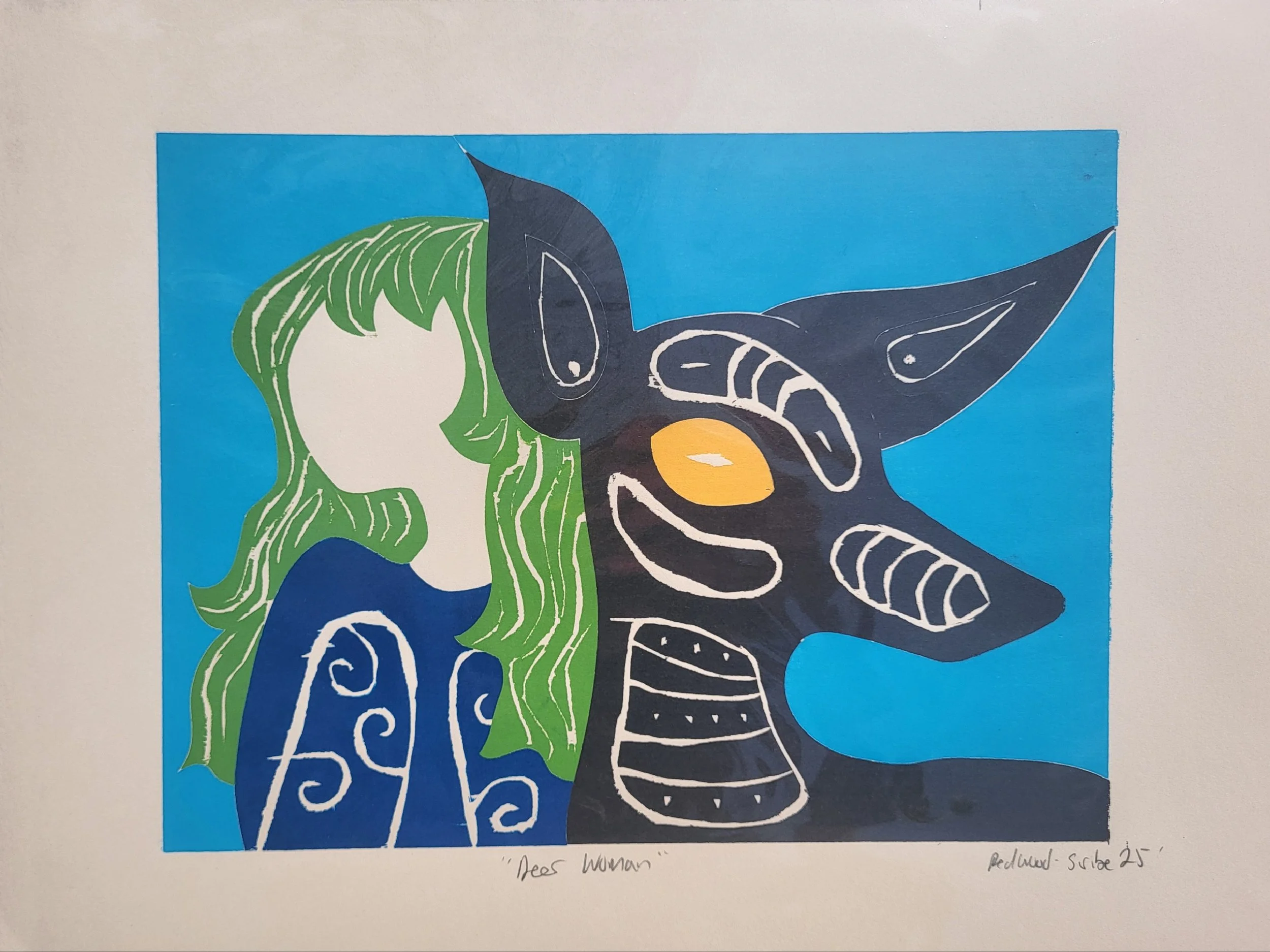 "Deer Woman" Woodcut, 2025 -SOLD