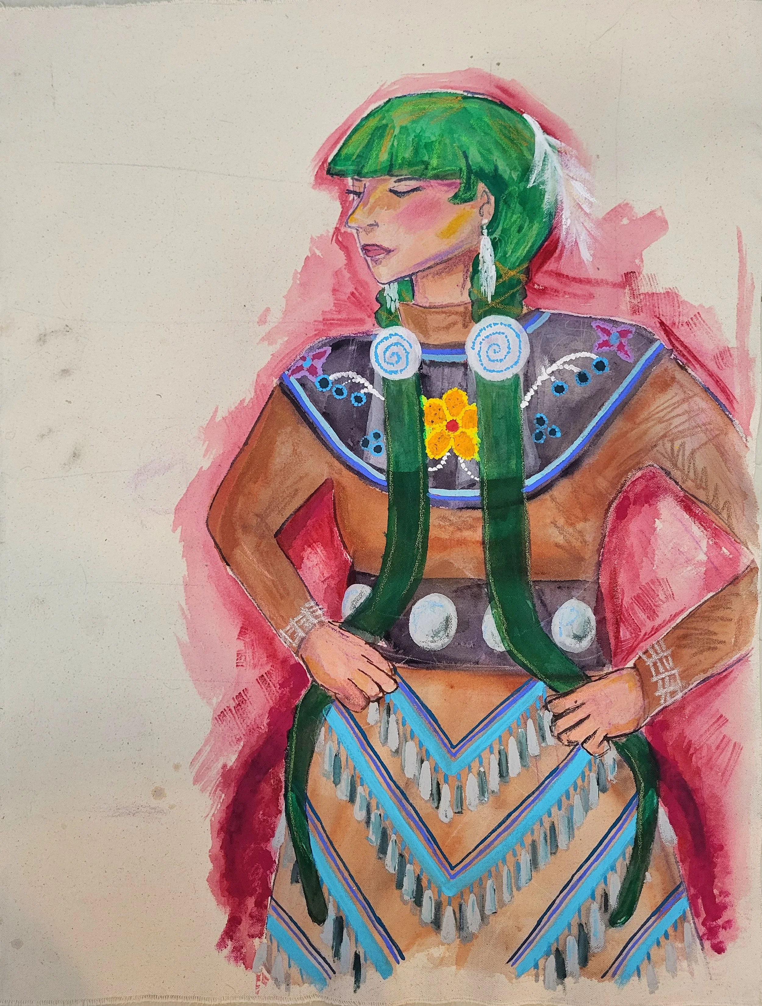 "Jingle Dress", watercolour, 2025