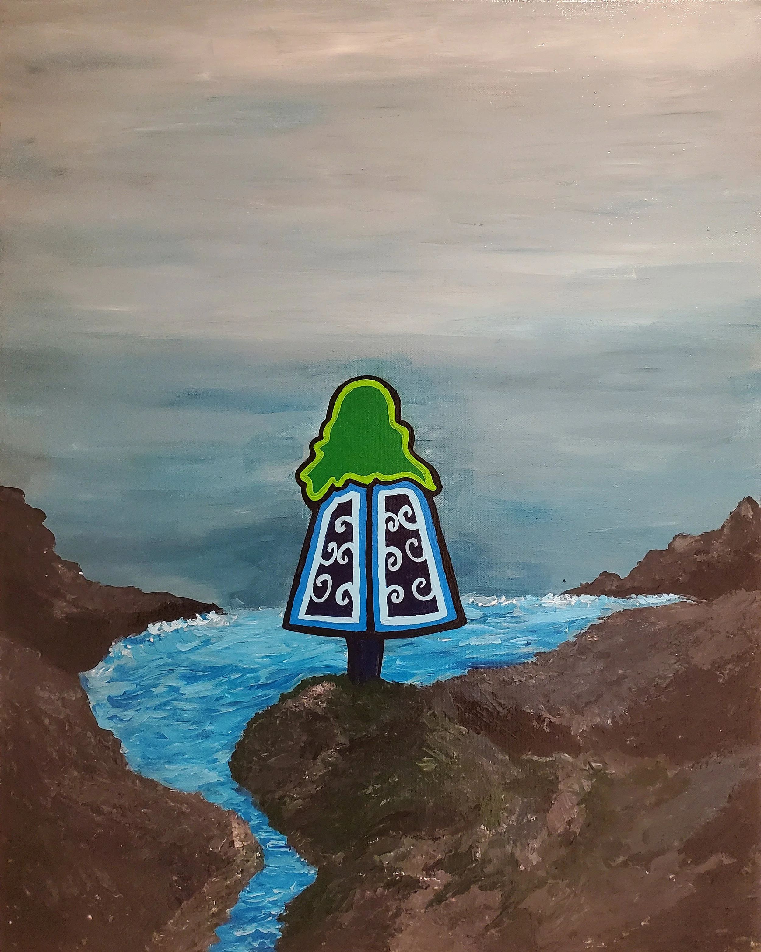 "ka nee bo it niibi ikwas | standing by the water" acrylic, 2022 - SOLD