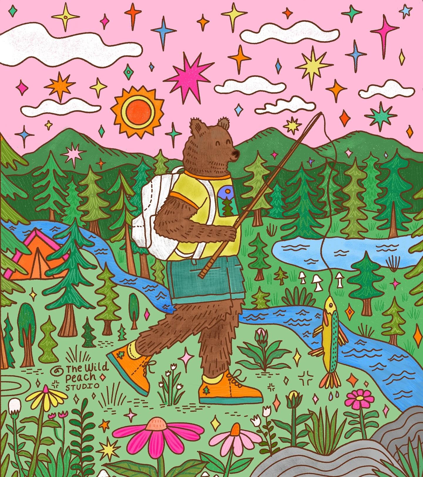 Pack Your bags ⛺️🐻 First prompt for the #campcreate2025 drawing challenge I&rsquo;m hosting with @heyalissandra, @roymeister, @jag.ink, @bee_creates, @daysfullof ✨ #gonefishing🎣 #campvibes #outdooradventure