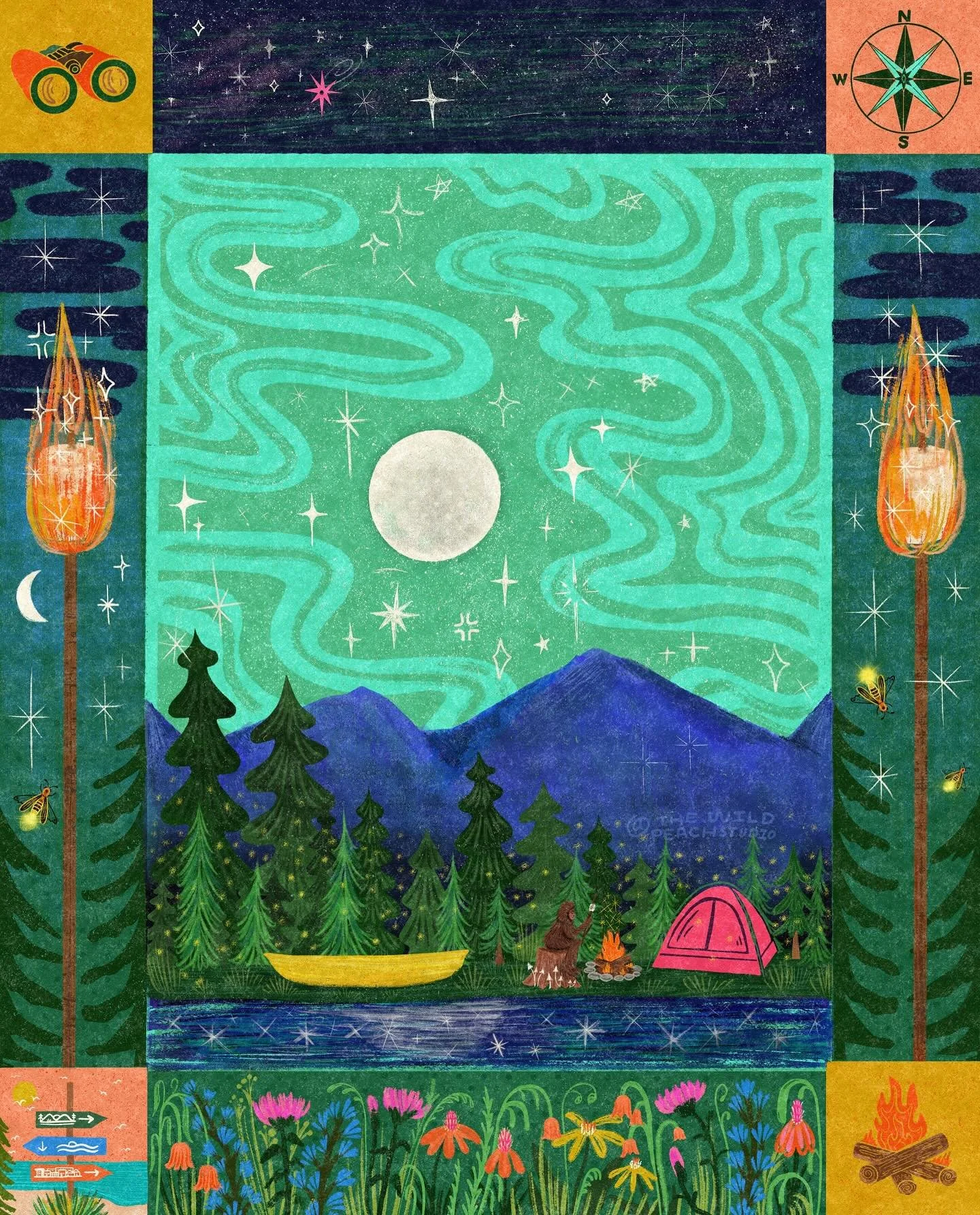 Sweet escape ✨🌲 Prompt was S&rsquo;more Fun for #campcreate2025 hosted by me and @heyalissandra, @roymeister, @jag.ink, @bee_creates, @daysfullof I tried way too many times to draw a s&rsquo;more and somehow ended up with a sweet Sasquatch roasting 