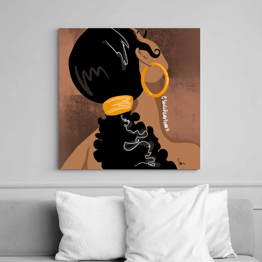 Black woman with ponytail with her back turned, looking ahead.