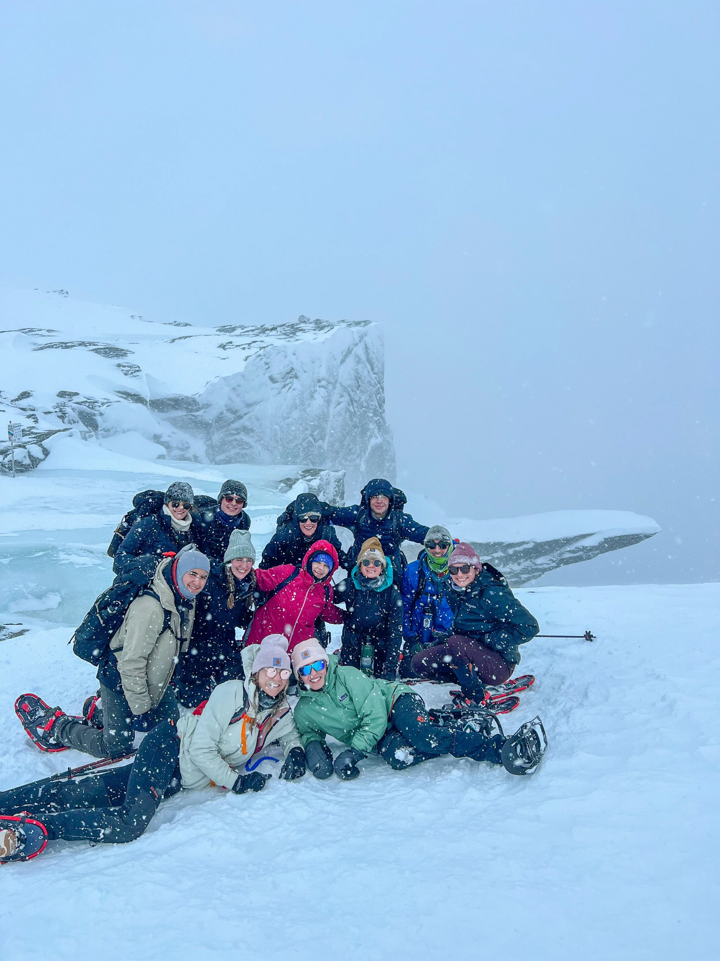 A snowy group of hikers