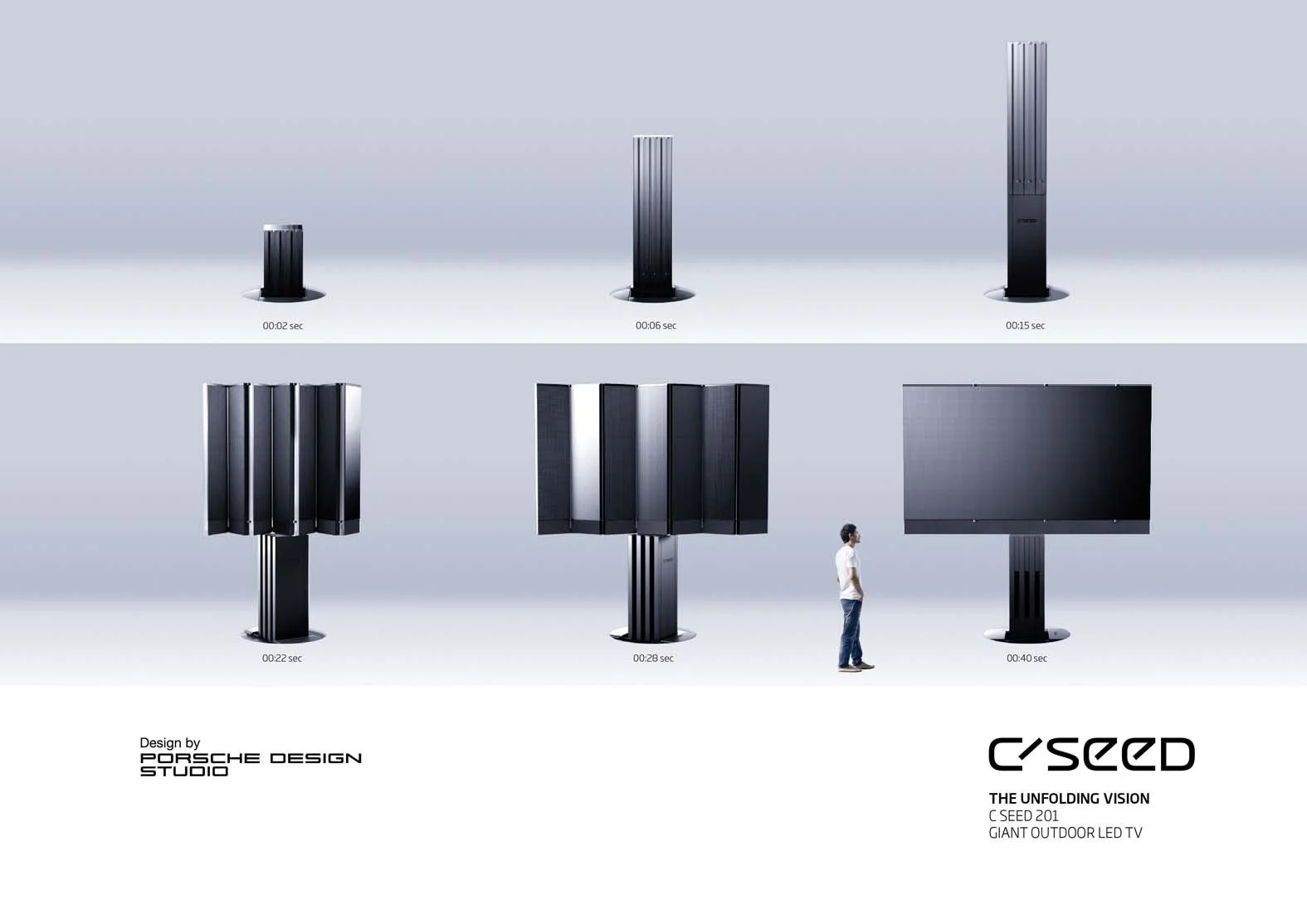 C SEED unfolding sequence showing a vanishing outdoor MicroLED display
