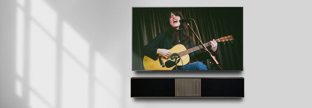 Leon Ente soundbar for Sonos Amp mounted below a TV