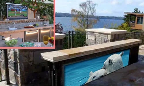 Outdoor kitchen, and outdoor tv