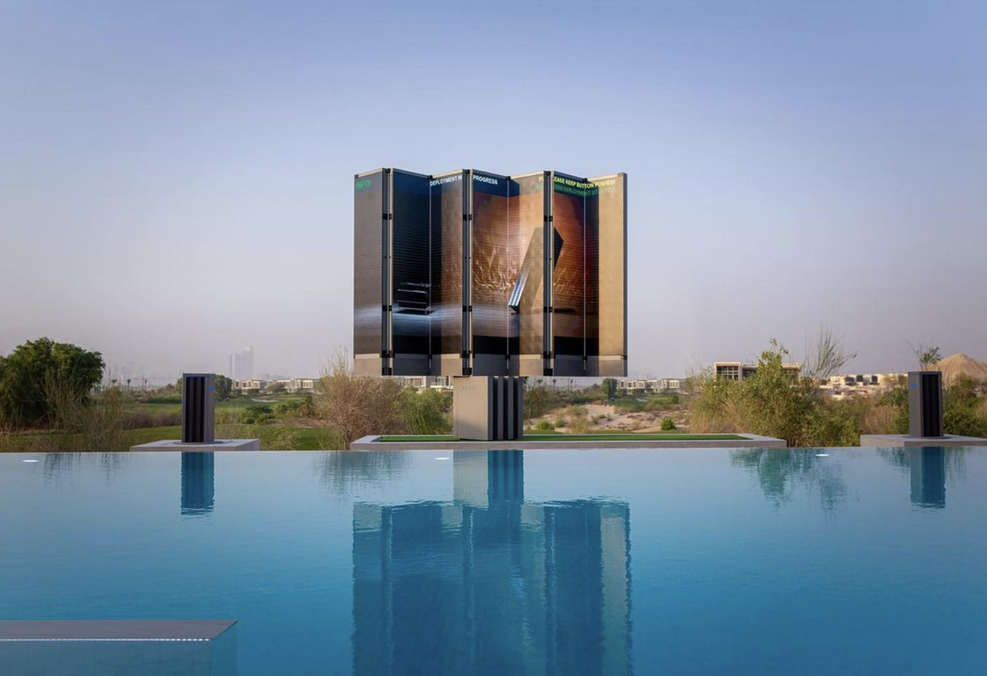 C SEED vanishing MicroLED display rising near a pool