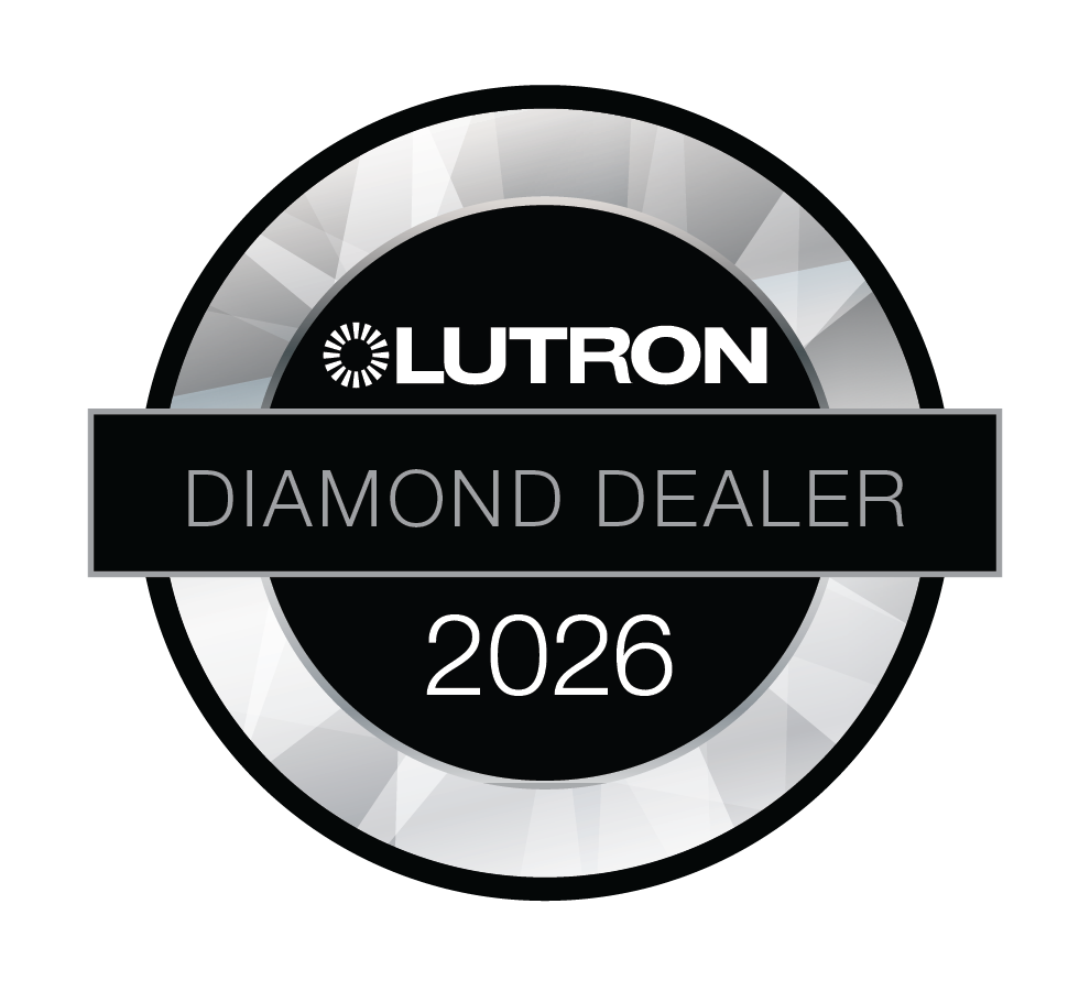 Lutron Diamond Dealer 2026 award badge with a circular, diamond-like border on a black and gray background.
