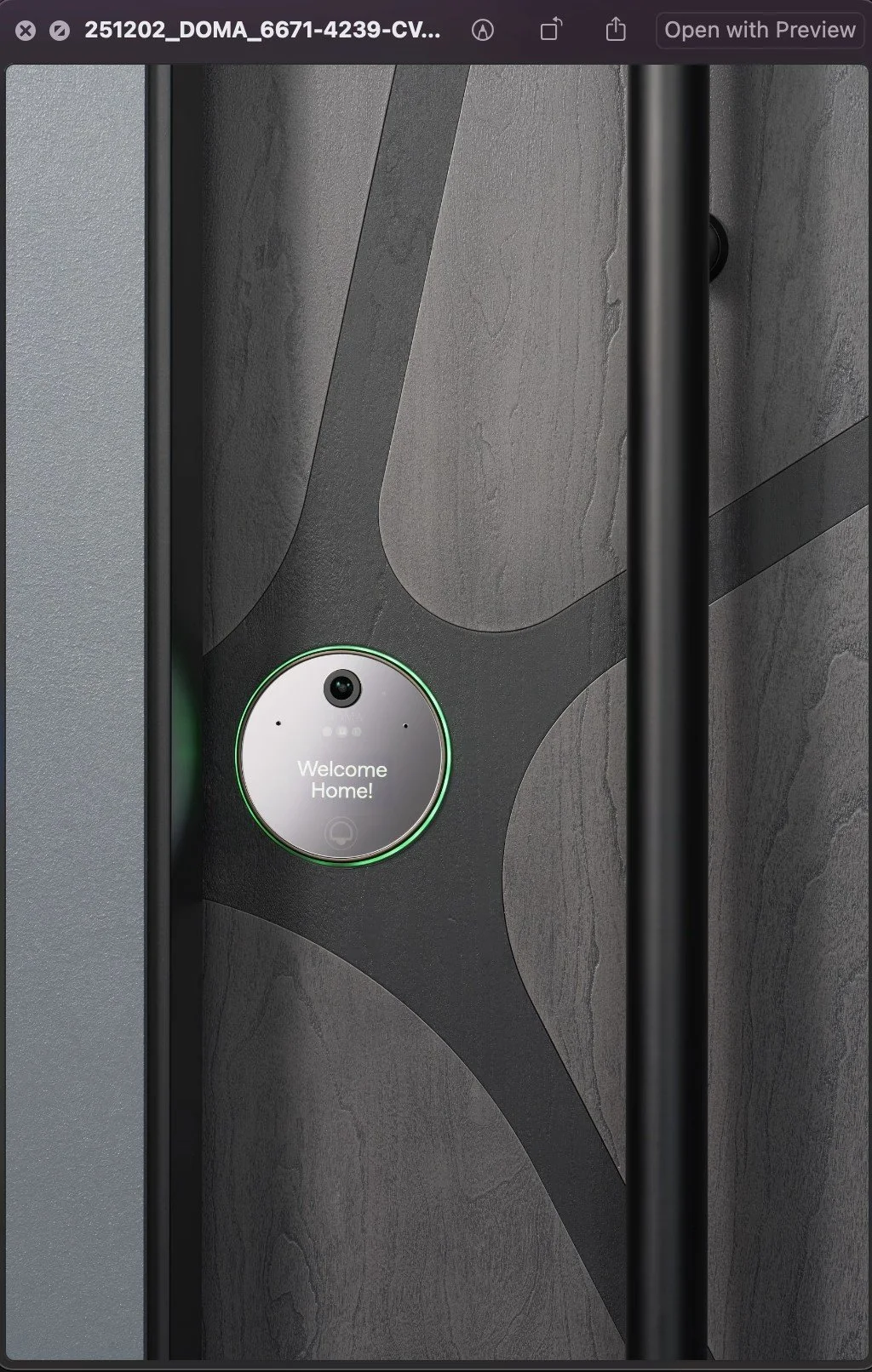 Doma circular smart entry device with camera and illuminated ring on a modern door
