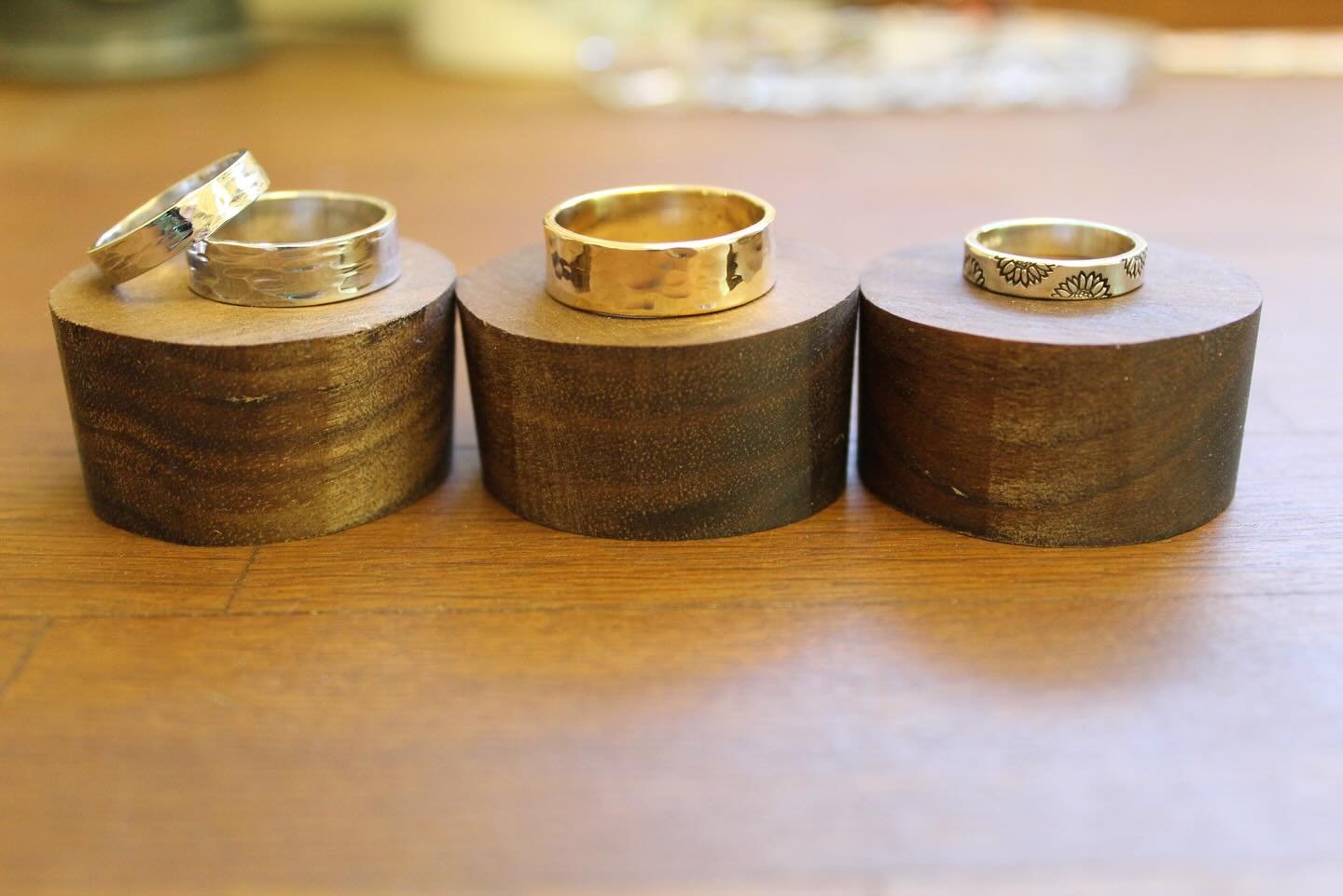 /// WEDDING RING SEASON /// Thought I would share these recent wedding rings commissions. All commissioned and made in different ways.

1. The gold ring. My client had an 18ct wedding ring which I melted down with 9ct gold to bulk it out a bit. Becau