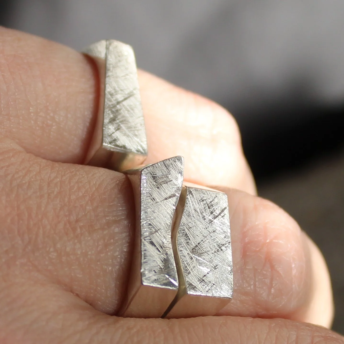 /// CURRENT REMAINING BETON BRUT RINGS /// These three rings are left of the first run and they all had one thing in common - they didn't have any texture. So I've added some! Difficult to capture in 2D images just how beautifully this texture shifts