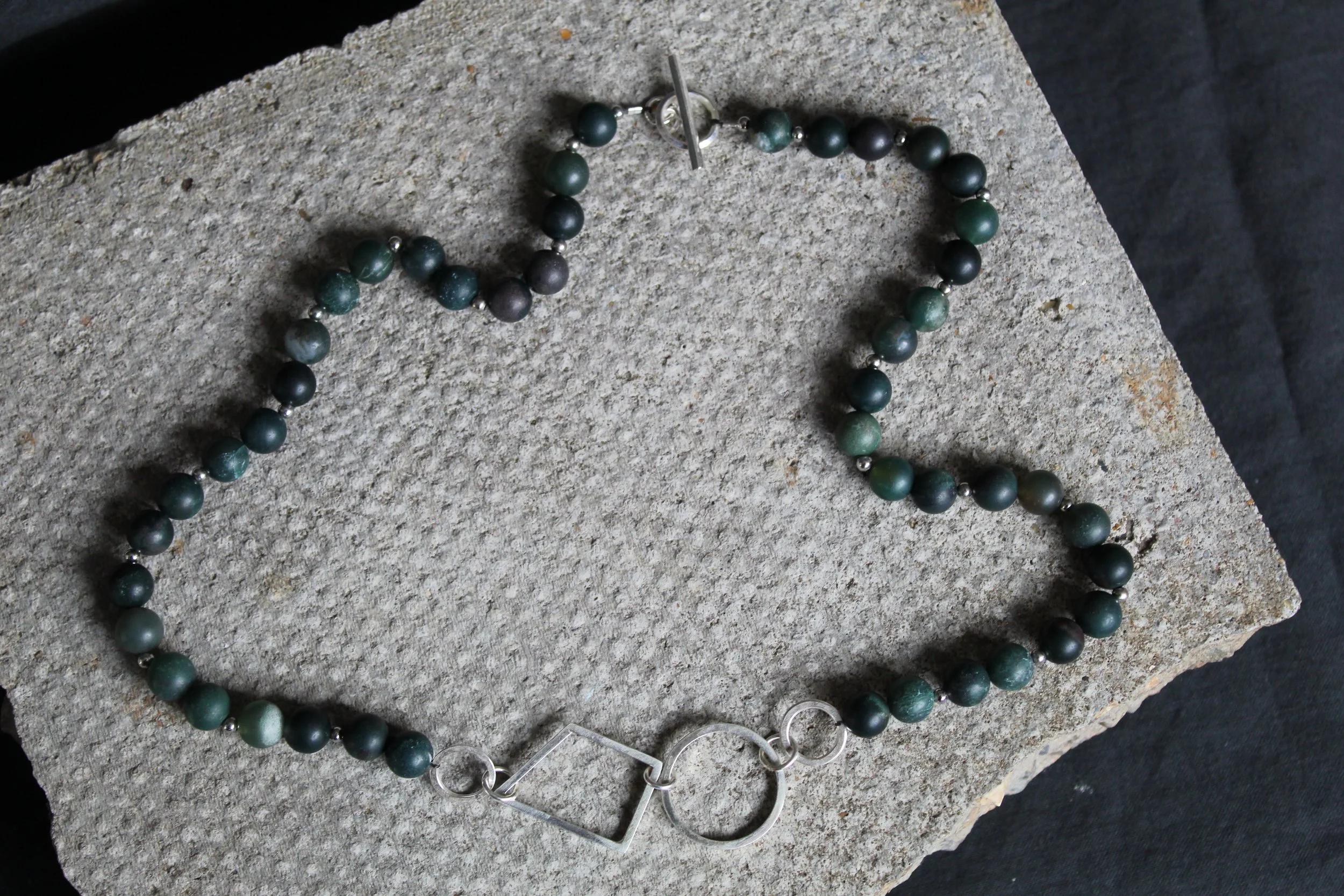 Recycled Sterling Silver Outline Necklace with Agate Beads