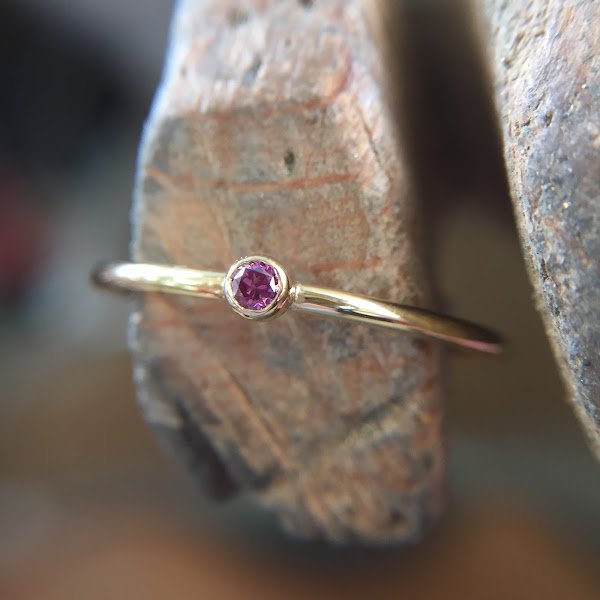 Pink diamond stacking ring in rose gold