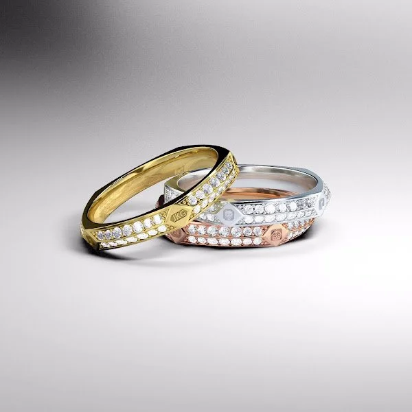 Diamond set faceted feature hallmark wedding bands