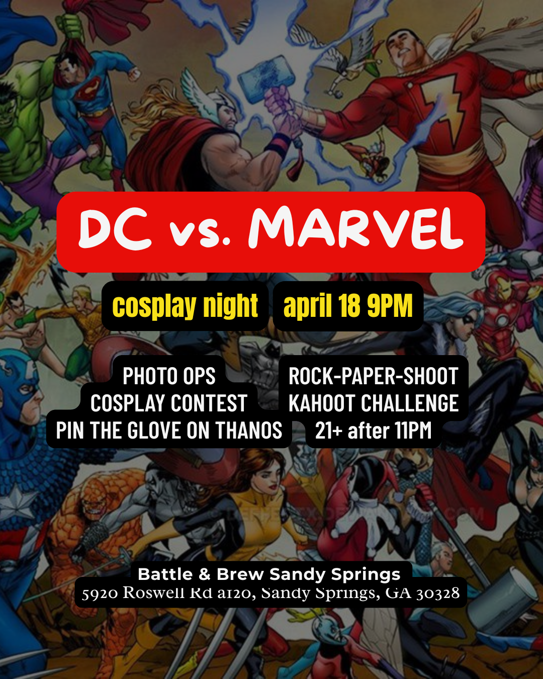 🦸‍♂️⚡ Cosplay Night: DC vs Marvel ⚡🦸‍♀️