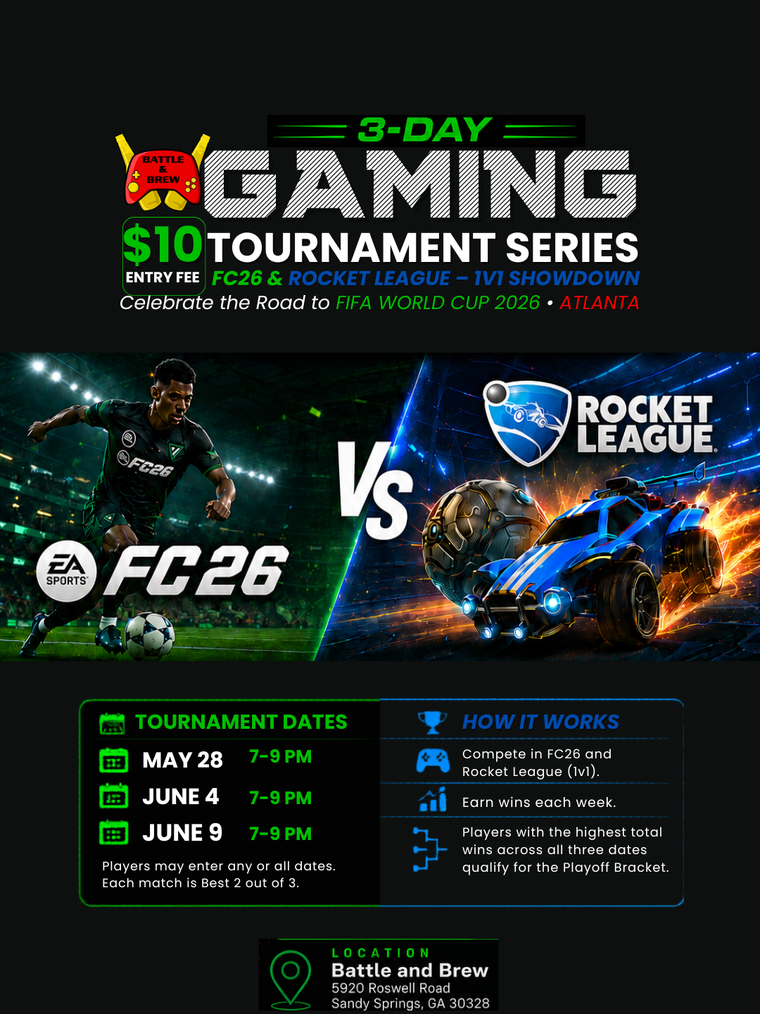 🎮 FC26 &amp; Rocket League Tournament Series at Battle &amp; Brew 🎮 