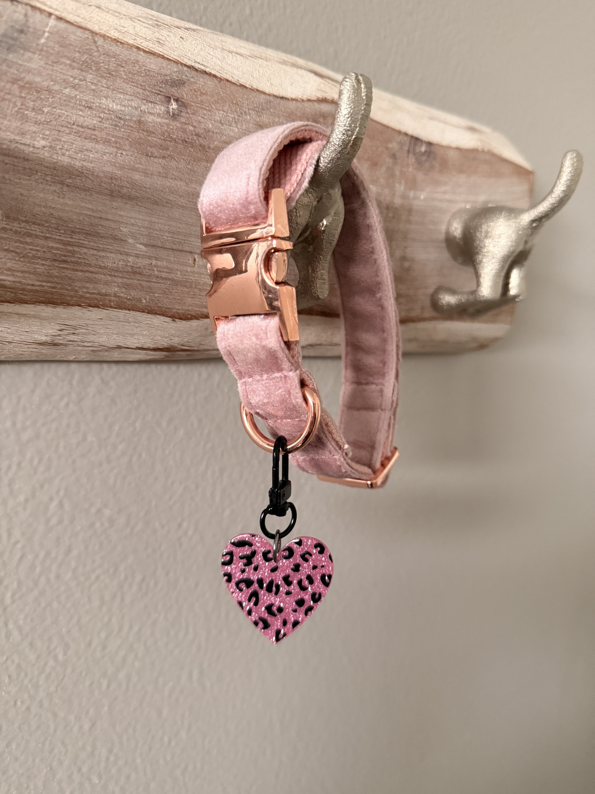 Hot Pink Leopard Heart Collar Charm