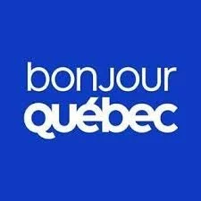 Blue background with white text that reads 'bonjour québec'
