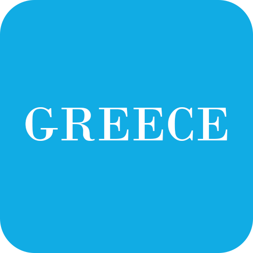Blue square with rounded corners and the word 'GREECE' in white capital letters in the center.