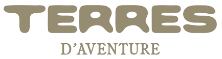 Logo with the text 'Terres d'Aventure' in brown and beige