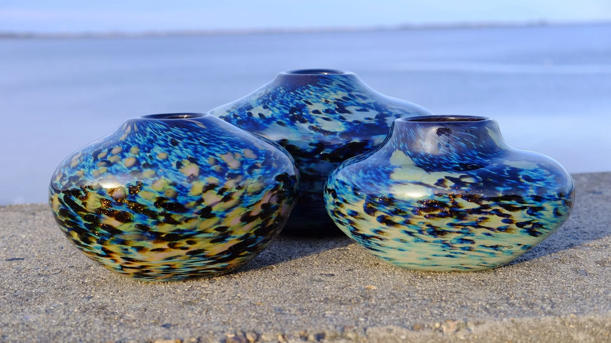 "Rock Vessel Trio".  6" x 6" each. 2018