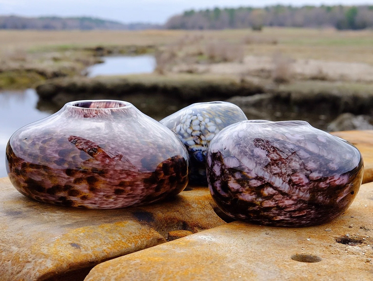 "Rock Vessel Landscape". 6" x 6" each. 2018