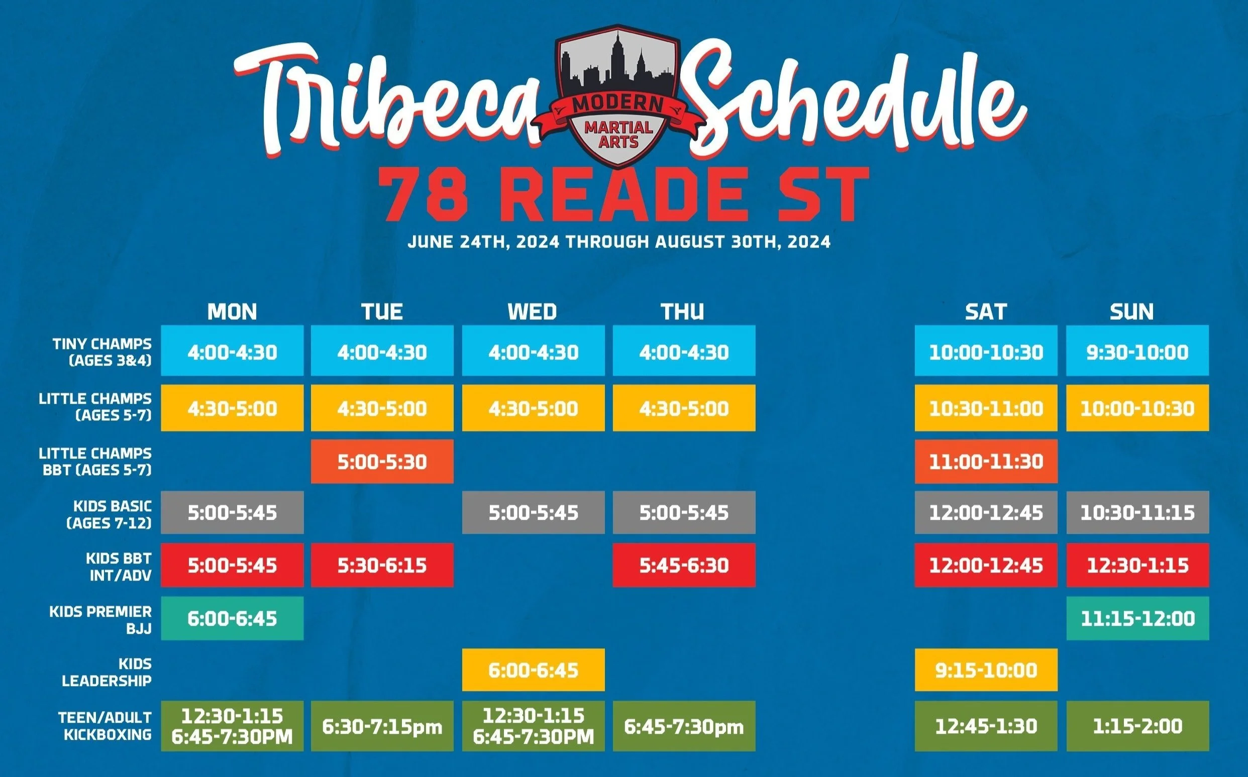 MMA Tribeca Class Schedule — Modern Martial Arts NYC