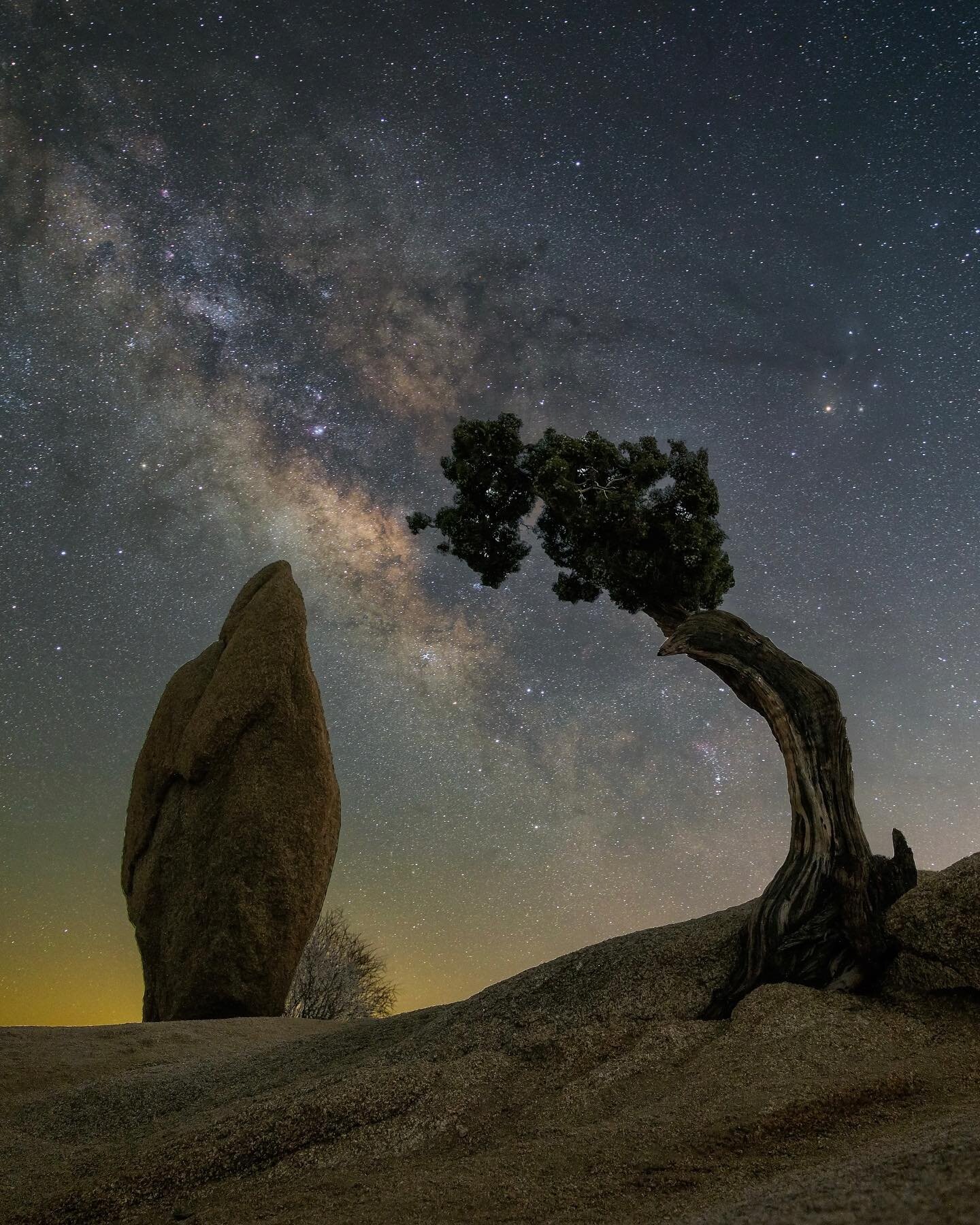 Uploading memory cards for the past few months and found this gem.  Camping in @joshuatreenps in May before the summer heat.  This spot was steps from our tent and we hung out her each night to watch the Milky Way rise. ✨