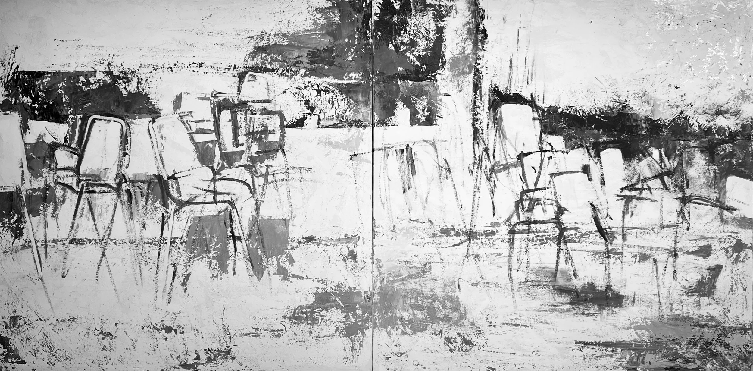 QUEL SORDO RUMOR DELLA NEVE dittico, pigmenti su tela, 100x100cm ogni tela