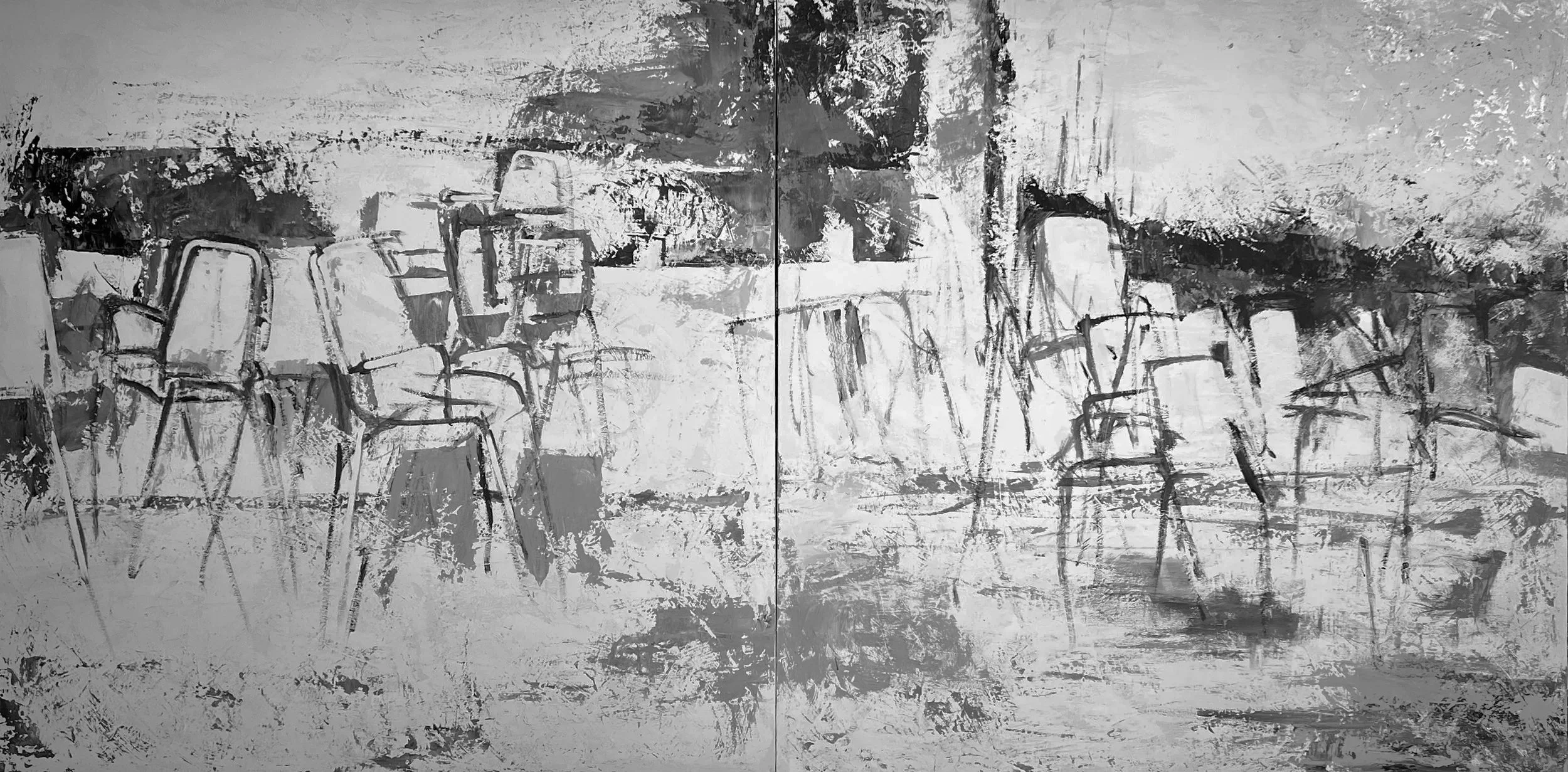 QUEL SORDO RUMOR DELLA NEVE dittico, pigmenti su tela, 100x100cm ogni tela