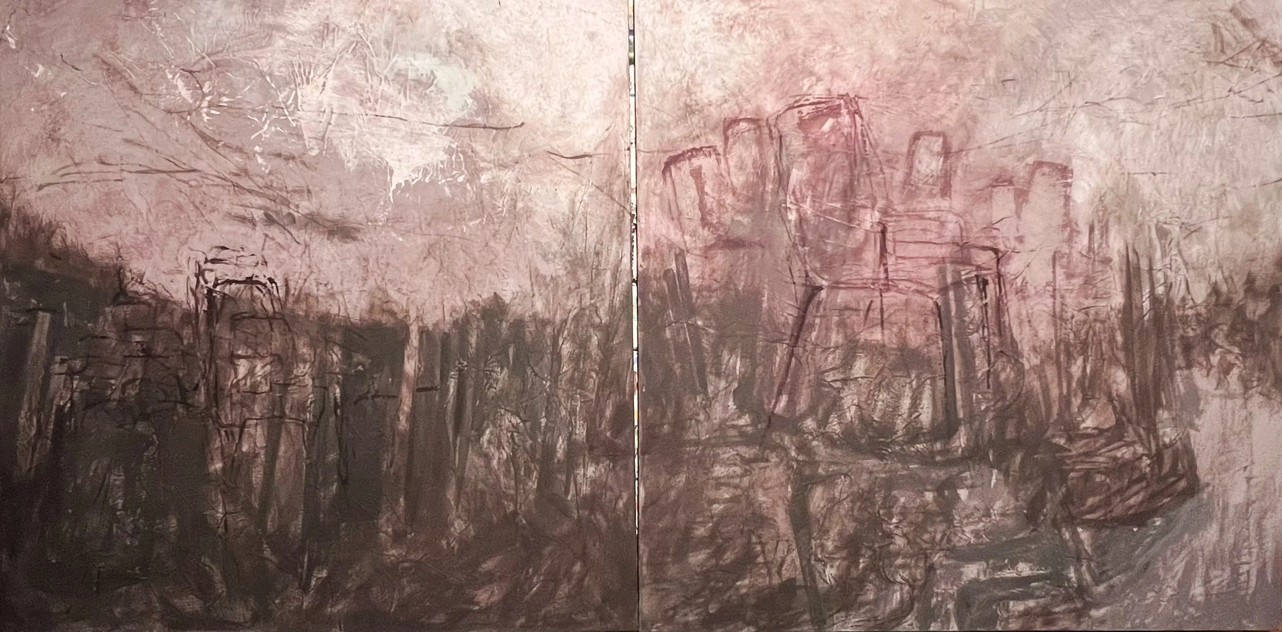 TEMPORALI FLUTTUAZIONI dittico, pigmenti su tela, 100x100cm ogni tela