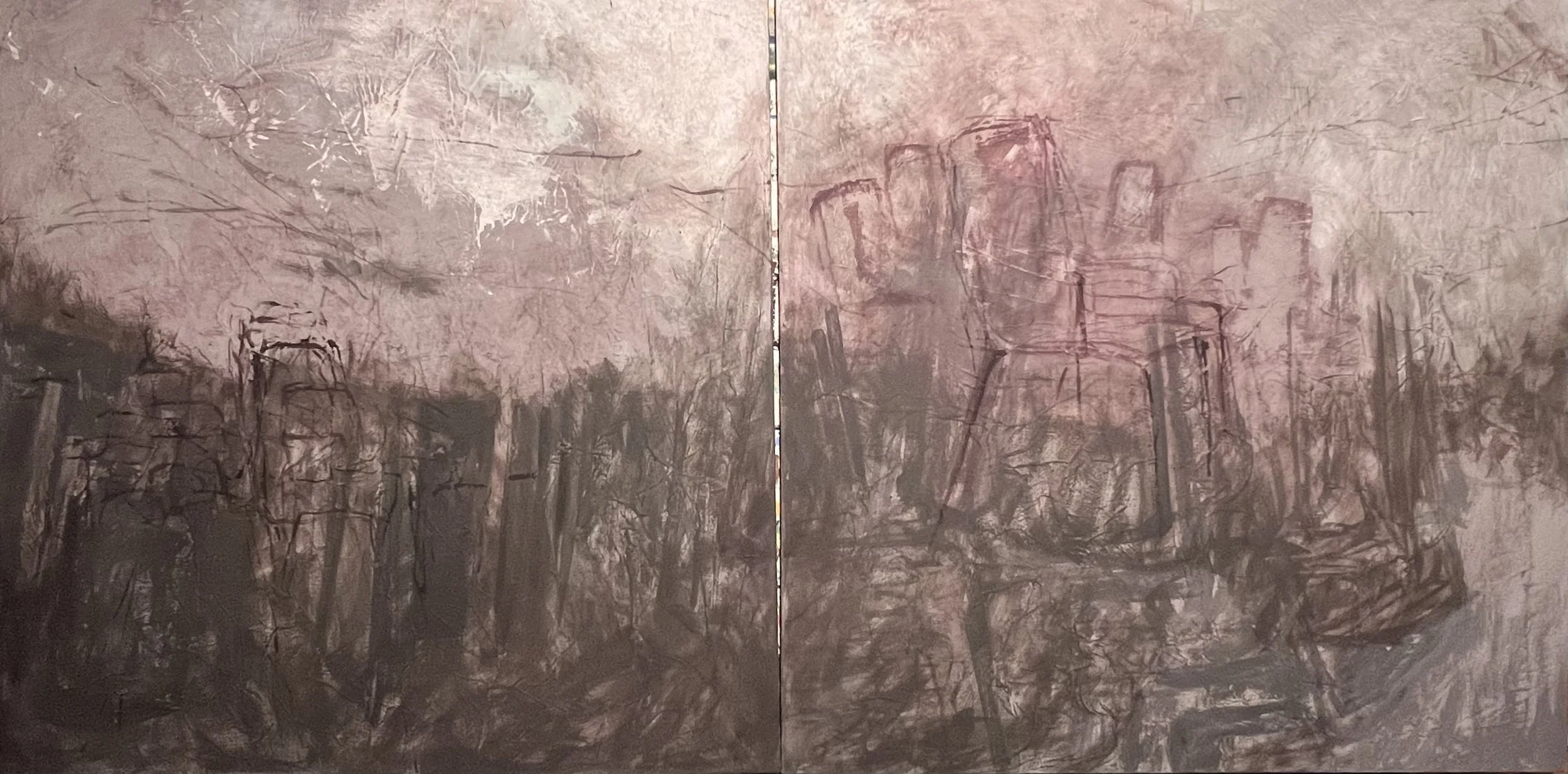 TEMPORALI FLUTTUAZIONI dittico, pigmenti su tela, 100x100cm ogni tela