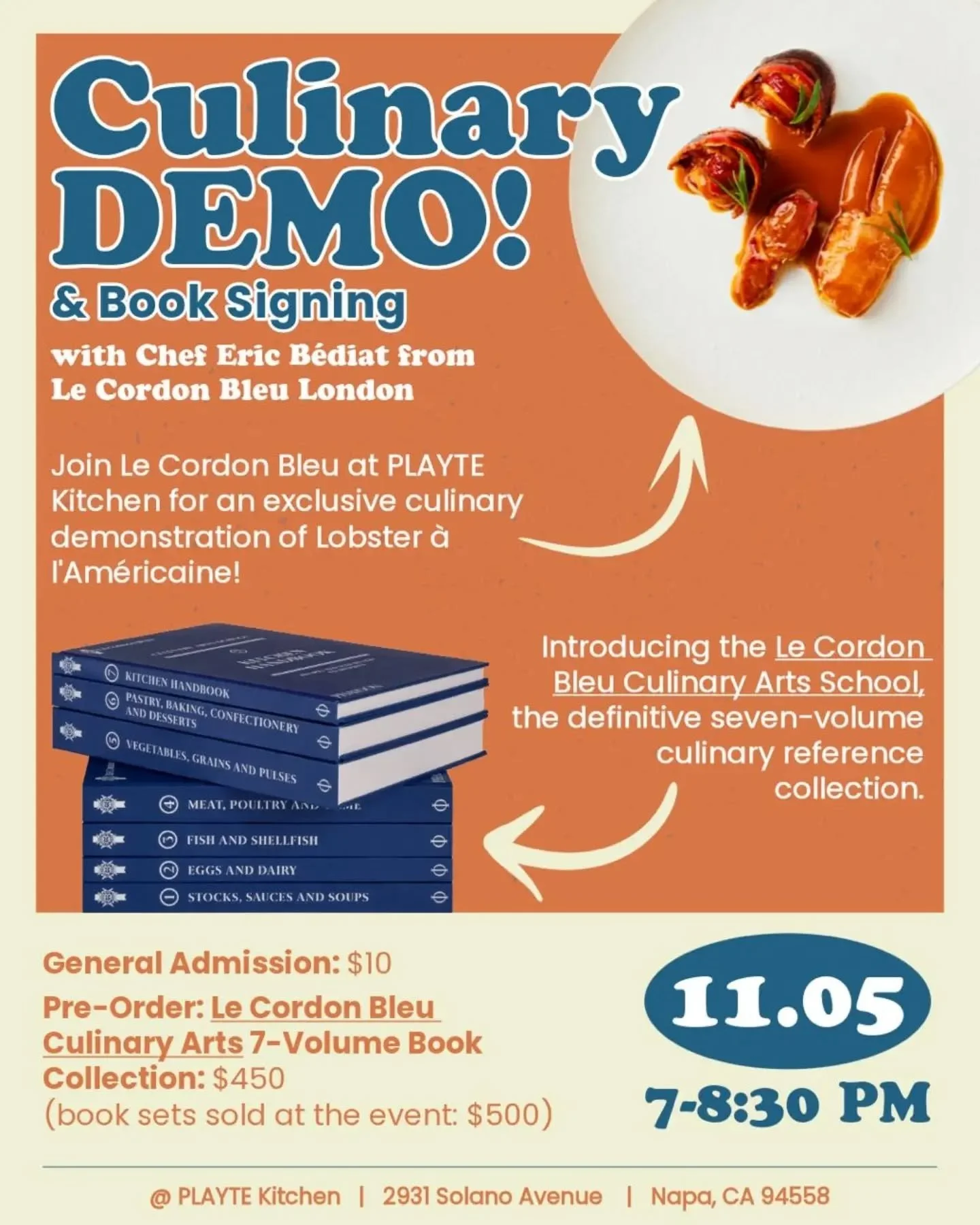 🗓️November 5th!
Time: 7-8:30 pm

Join Le Cordon Bleu at PLAYTE Kitchen for an exclusive culinary demonstration with Chef Eric B&eacute;diat, Head Cuisine Chef at Le Cordon Bleu London, and discover the techniques behind one of the great classics of 
