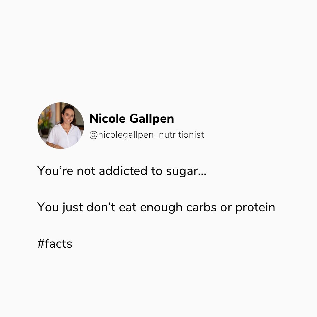 Feel like you&rsquo;re constantly craving sugar? 

Consider:
1. You don&rsquo;t eat breakfast or sufficient breakfast
2. You avoid breads, rice, pasta 
3. You&rsquo;re protein intake is shit

When the body is hungry, it will crave high energy fast en