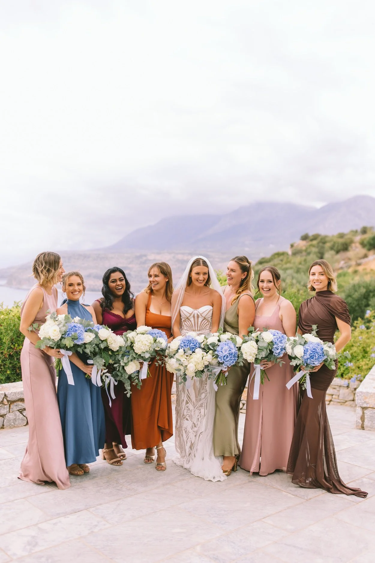 Portraits of the bridal party at aria Estate Mani