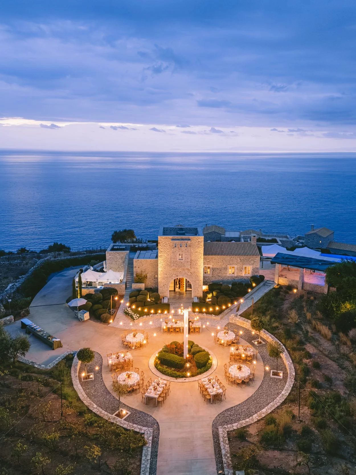 Aerial view of Aria Estate during the wedding reception