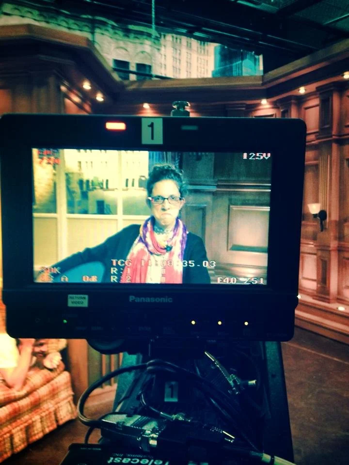 Allison stands in during a take.