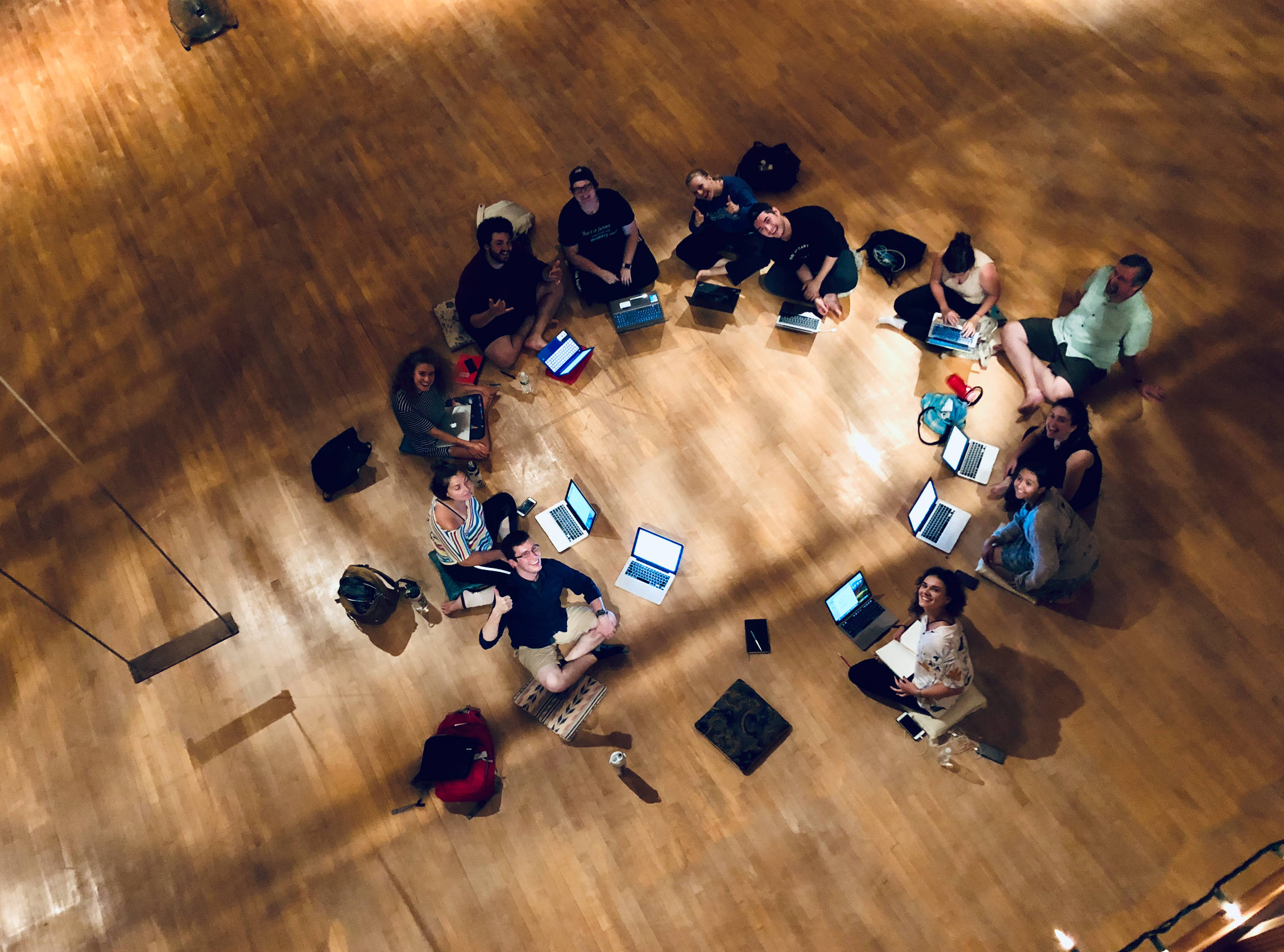 The cast of SMJ's new musical "At the Barre" during a residency at The Dragon's Egg.