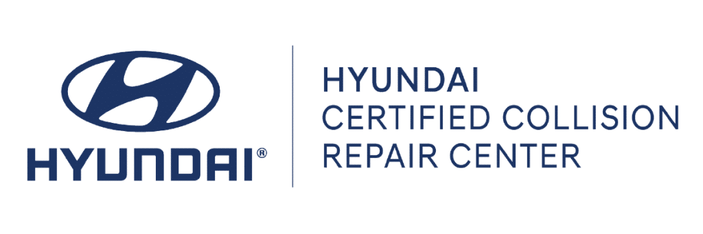 Hyundai Certified Collision Repair Center logo with Hyundai emblem and text.
